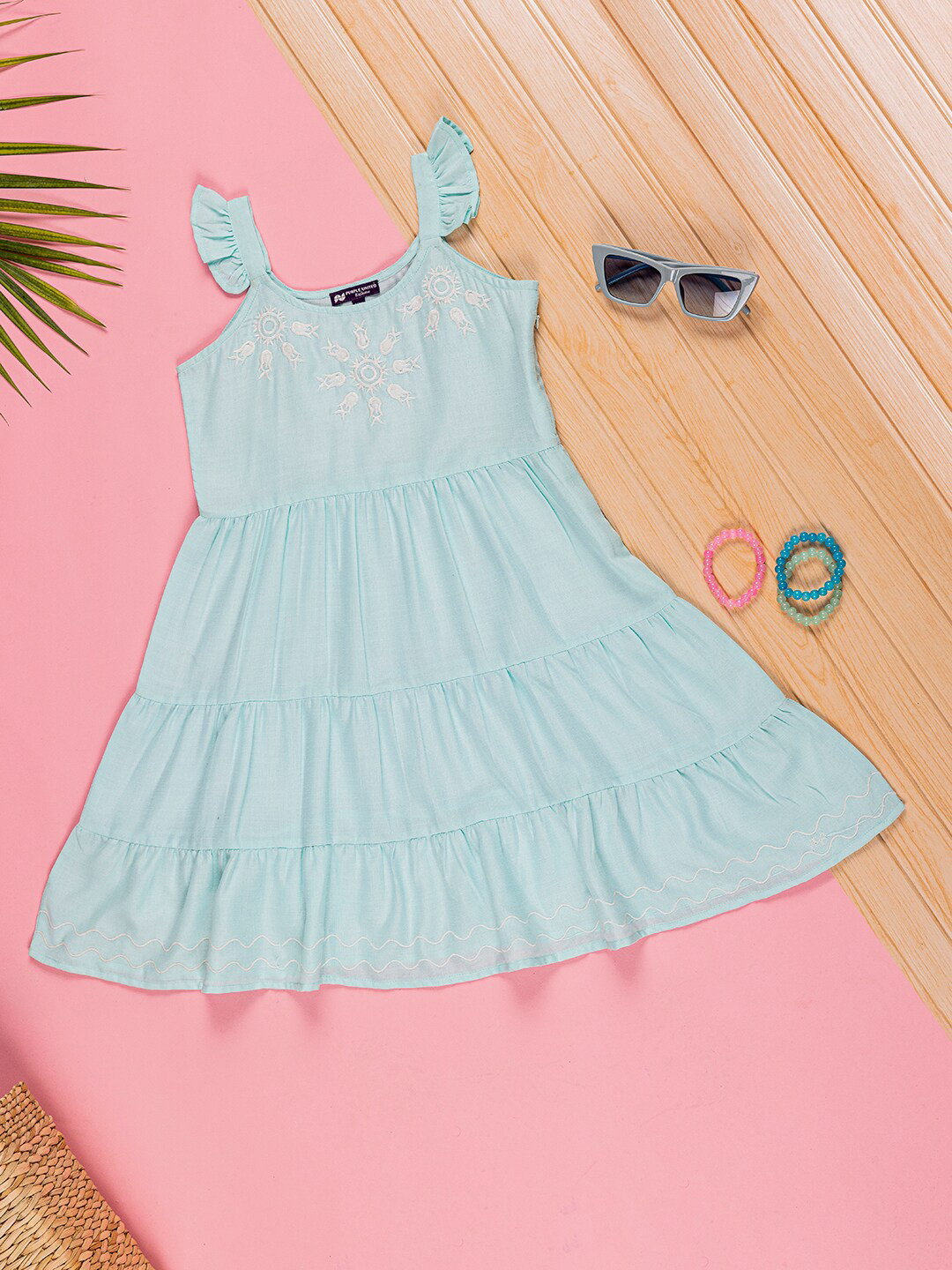 Purple United Kids Girls Embroidered Tiered Cotton Fit & Flare Dress