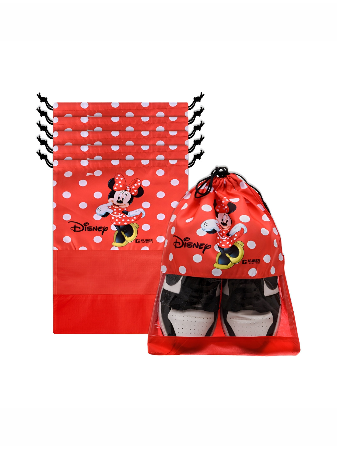 Kuber Industries Red 6 Pcs Reusable Disney Minnie Shoes Organisers
