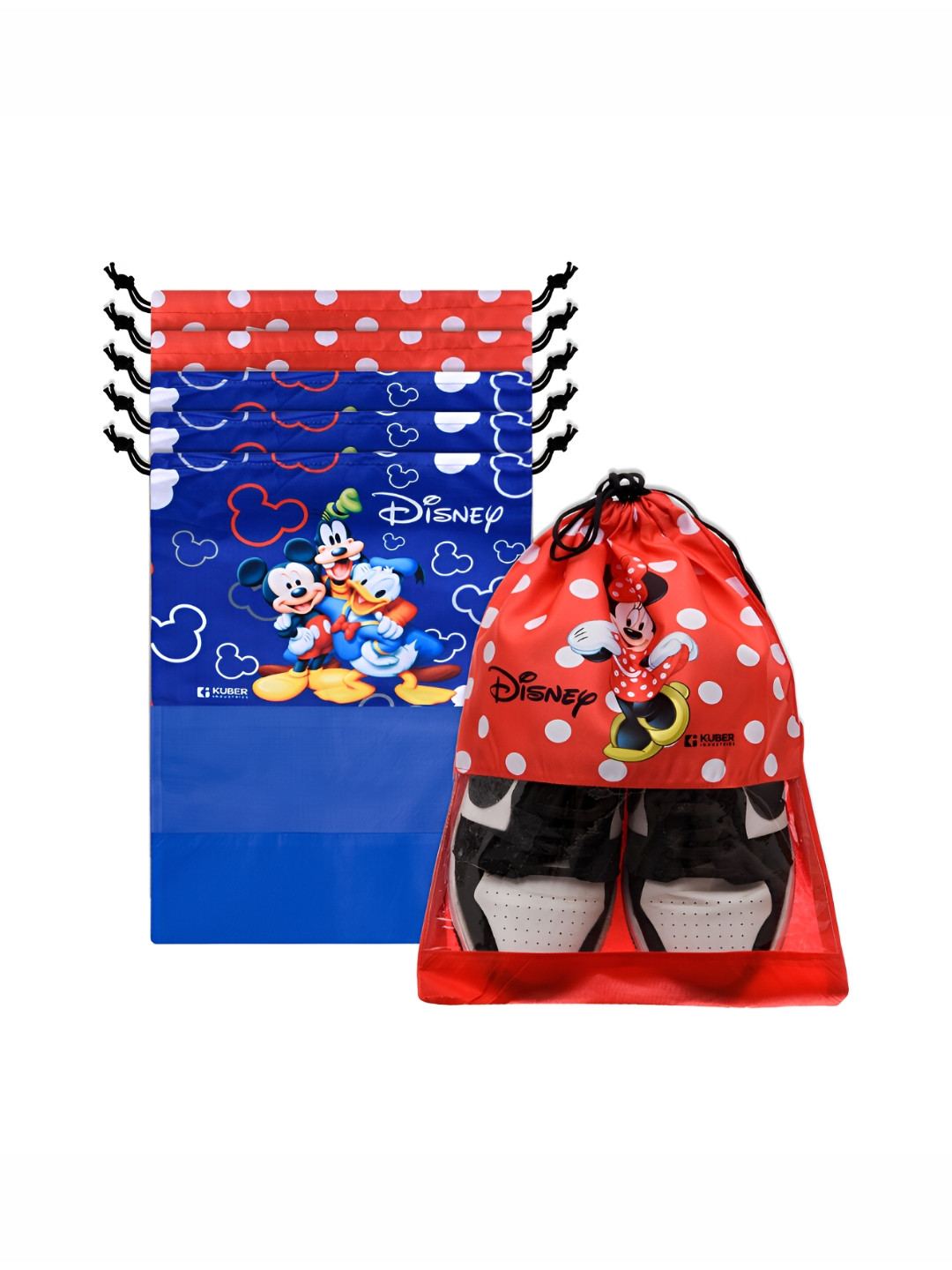 Kuber Industries 6-Pcs Blue & Red Drawstring P Shoe Bags