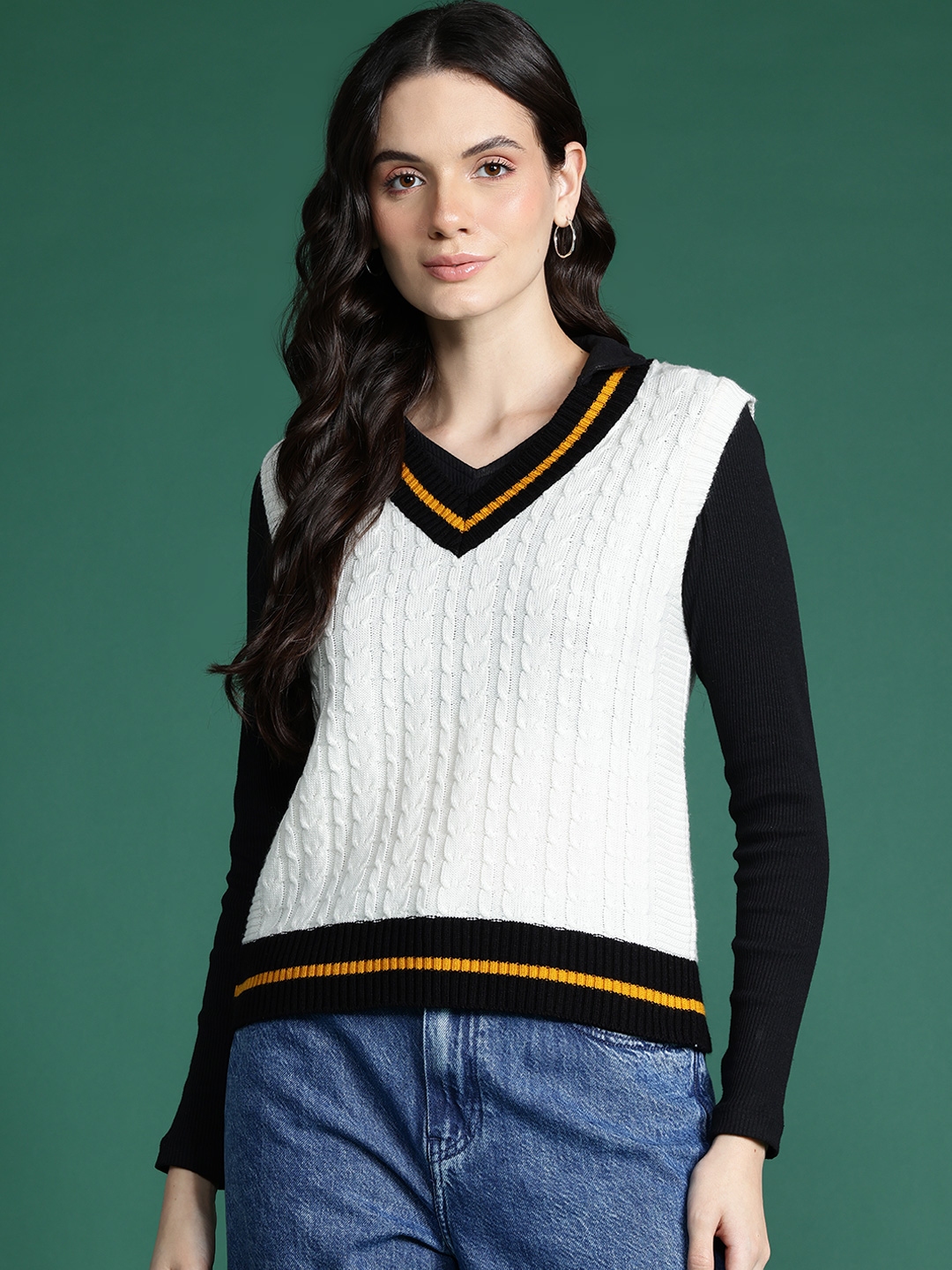 DressBerry Pure Acrylic Cable Knit Sweater Vest - Sweaters for Women 28851862 | Myntra