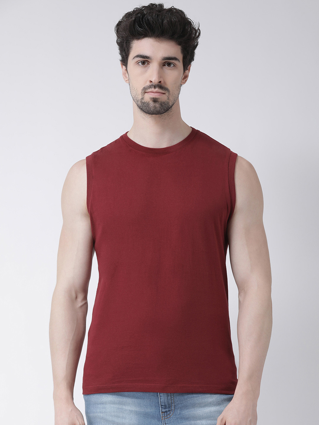 Friskers Round Neck Sleeveless Slim Fit Cotton T-shirt