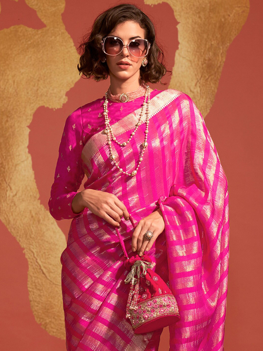 Mitera Striped Zari Banarasi Saree