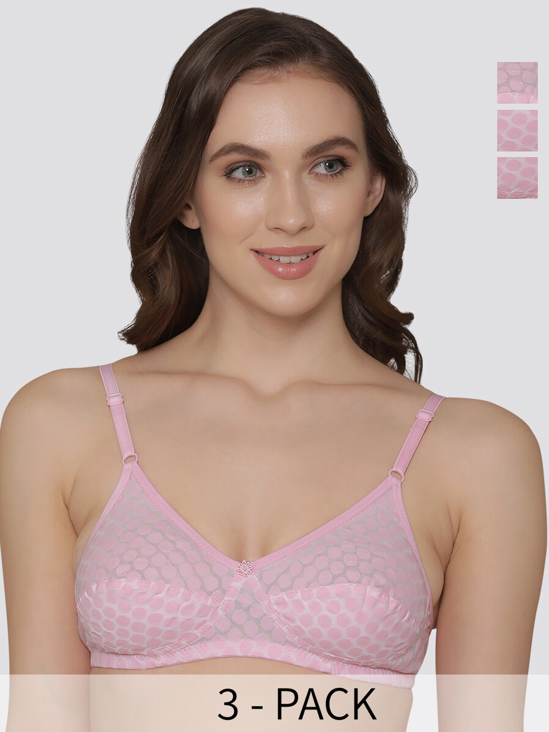 Kalyani Moon Pack of 3 Polka Dot Printed Everyday Bra PNK-PNK-PNK