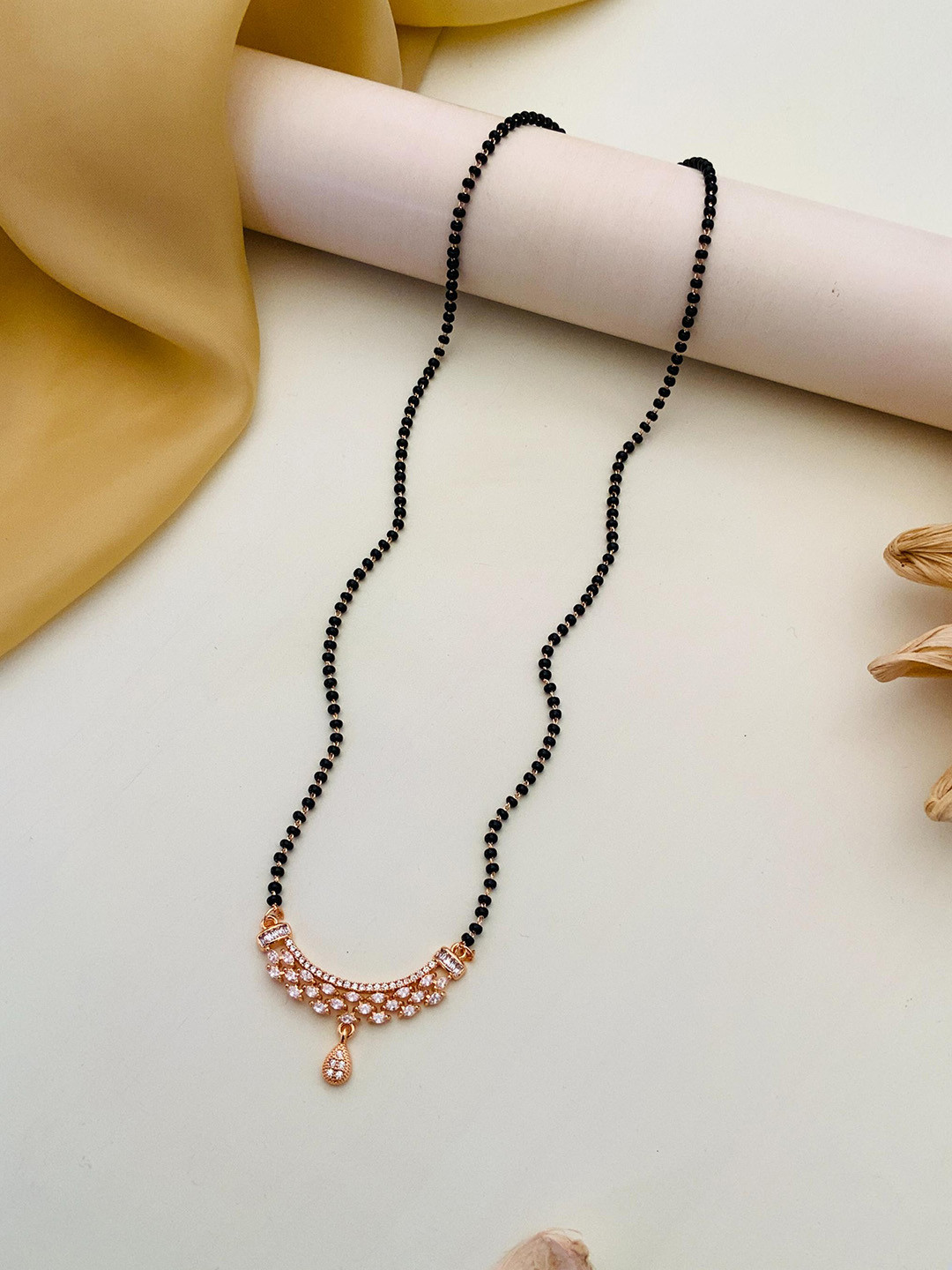 ABDESIGNS Rose Gold-Plated American Diamond-Studded and Beaded Mangalsutra