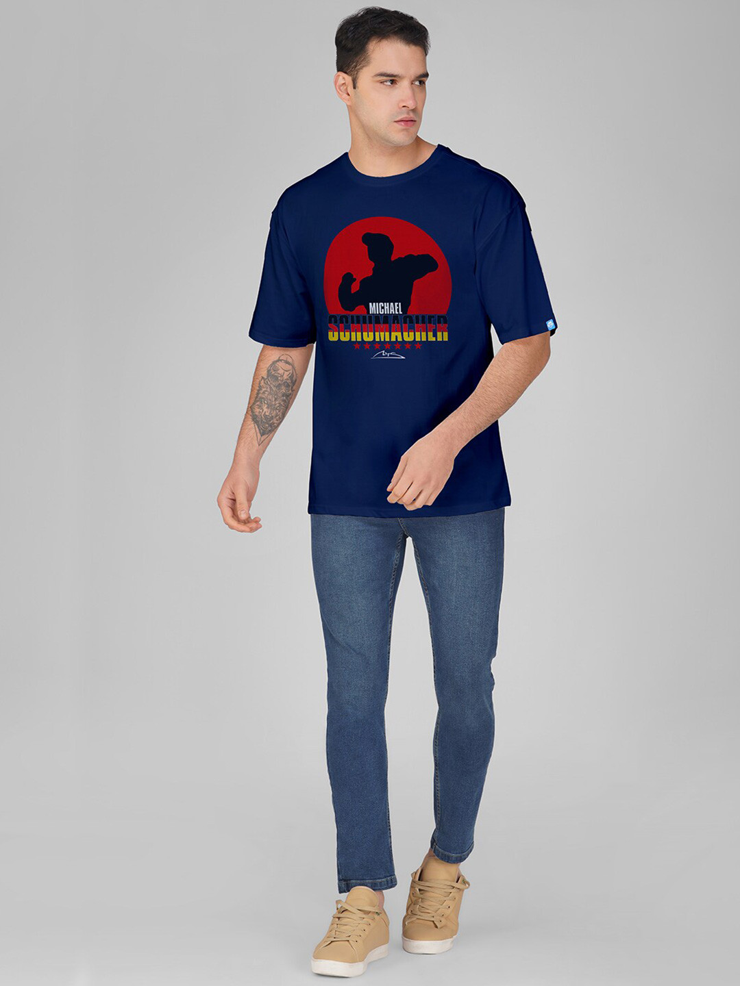 Crazymonk Michael Schumacher Printed Cotton Oversized T-shirt