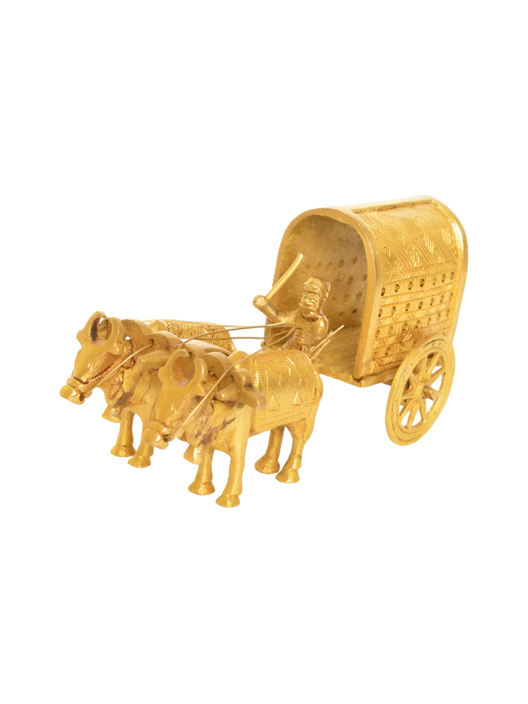 Aakrati Bullock Cart Yellow Brass Metallic Living Room Small Showpiece - 3.5 Inches