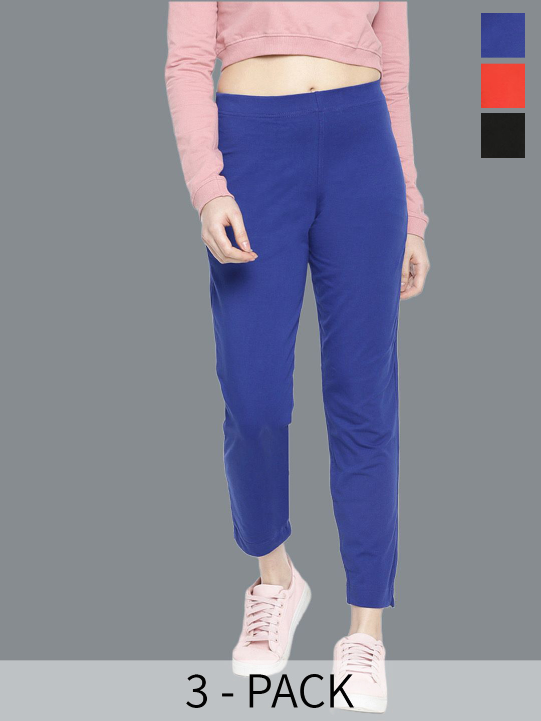 Dollar Missy Women Pack Of 3 Cotton Kurti Pant With One Side Zipper Pocket