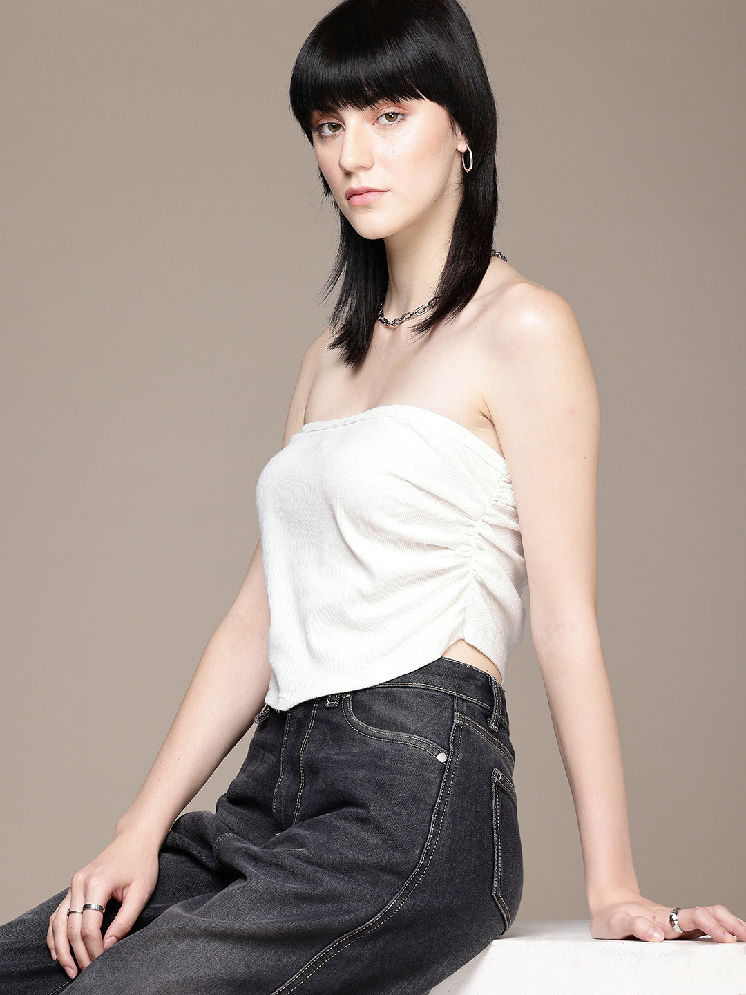 The Roadster Life Co. Ribbed Tube Ruched Tube Crop Top