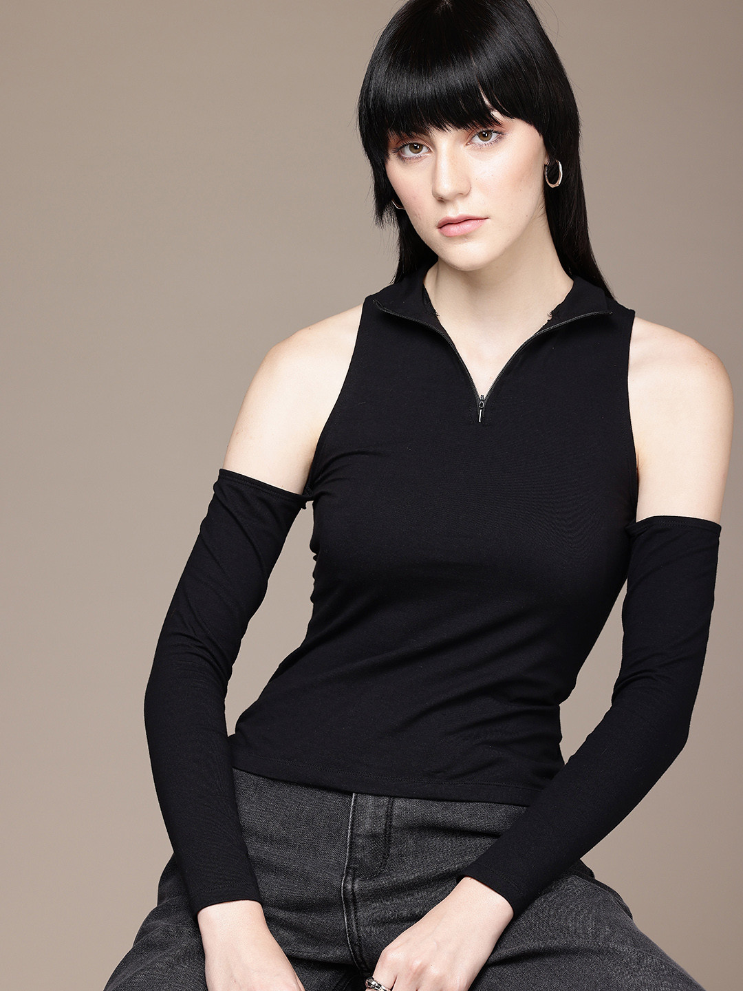 The Roadster Life Co. Cold-Shoulder High-Neck Styled-Back Top
