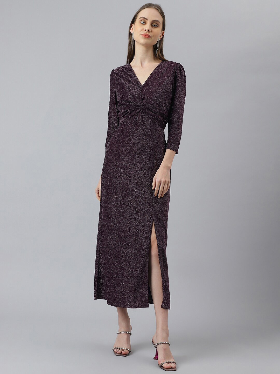 Latin Quarters Embellished V-Neck Ruched Sheath Dress