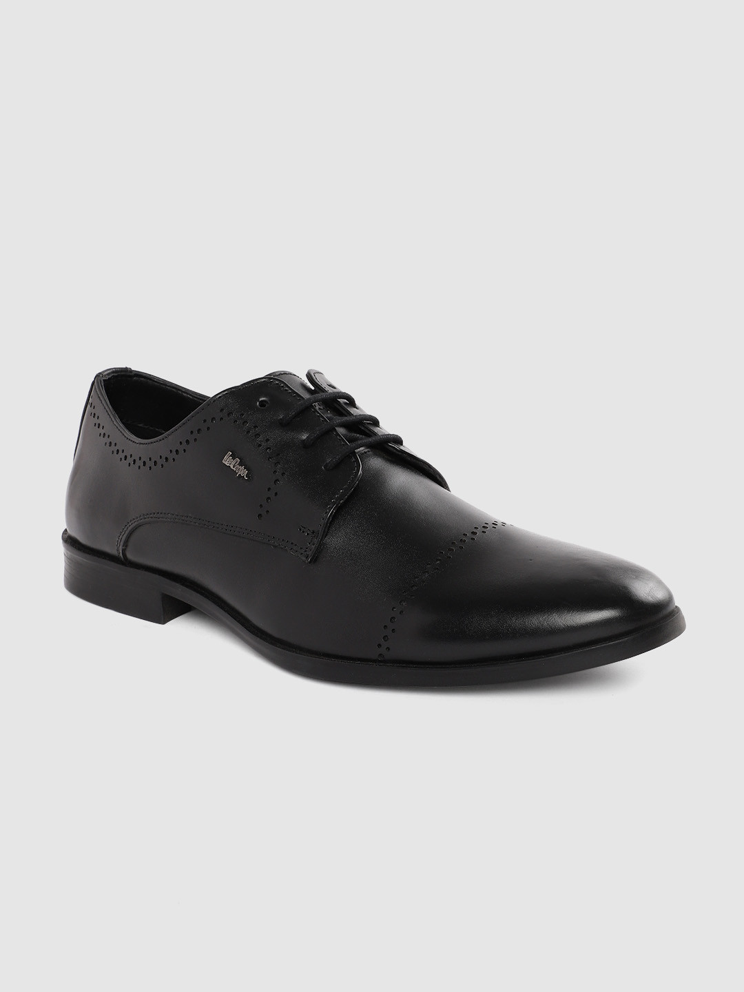 Lee Cooper Men Leather Derby Formal Shoes With Perforated Detail