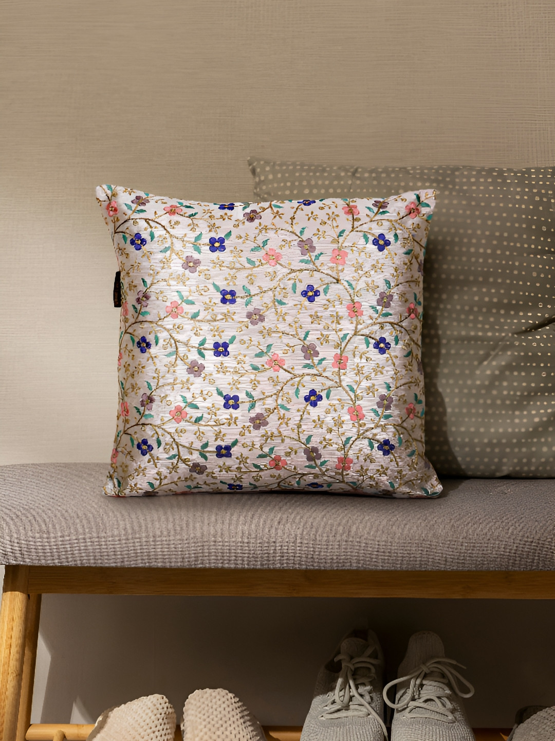 MEZPOSH Cream & Multi Floral Square Cushion Covers