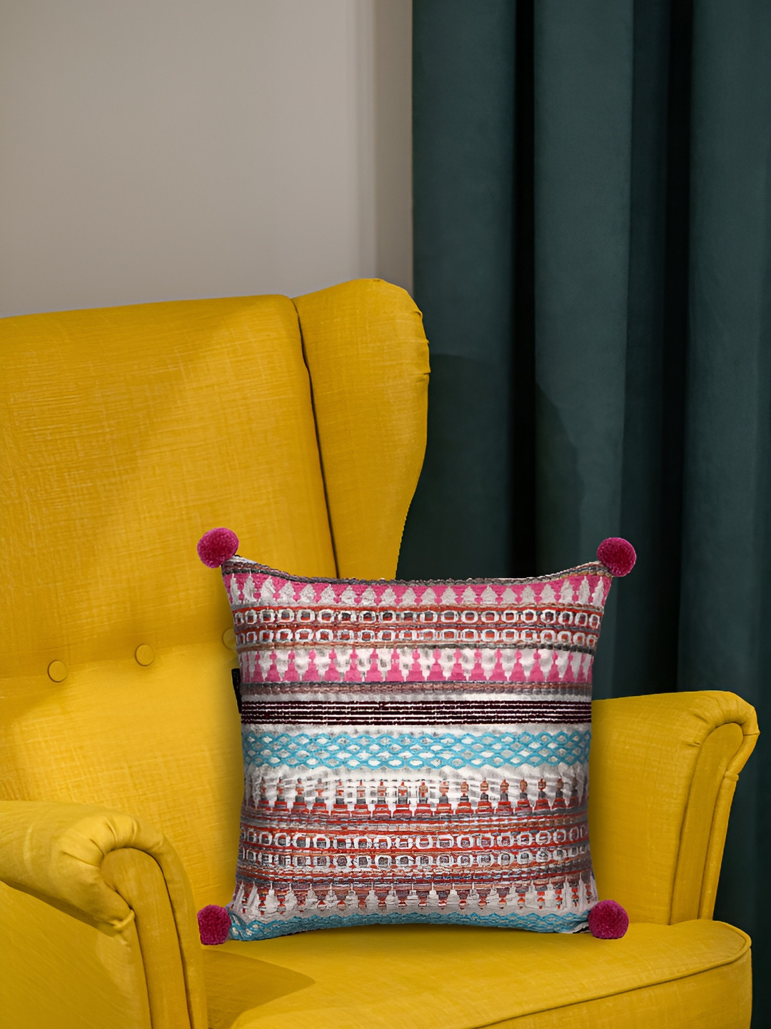 MEZPOSH Natural & Multi Ethnic Motifs Square Cushion Cover