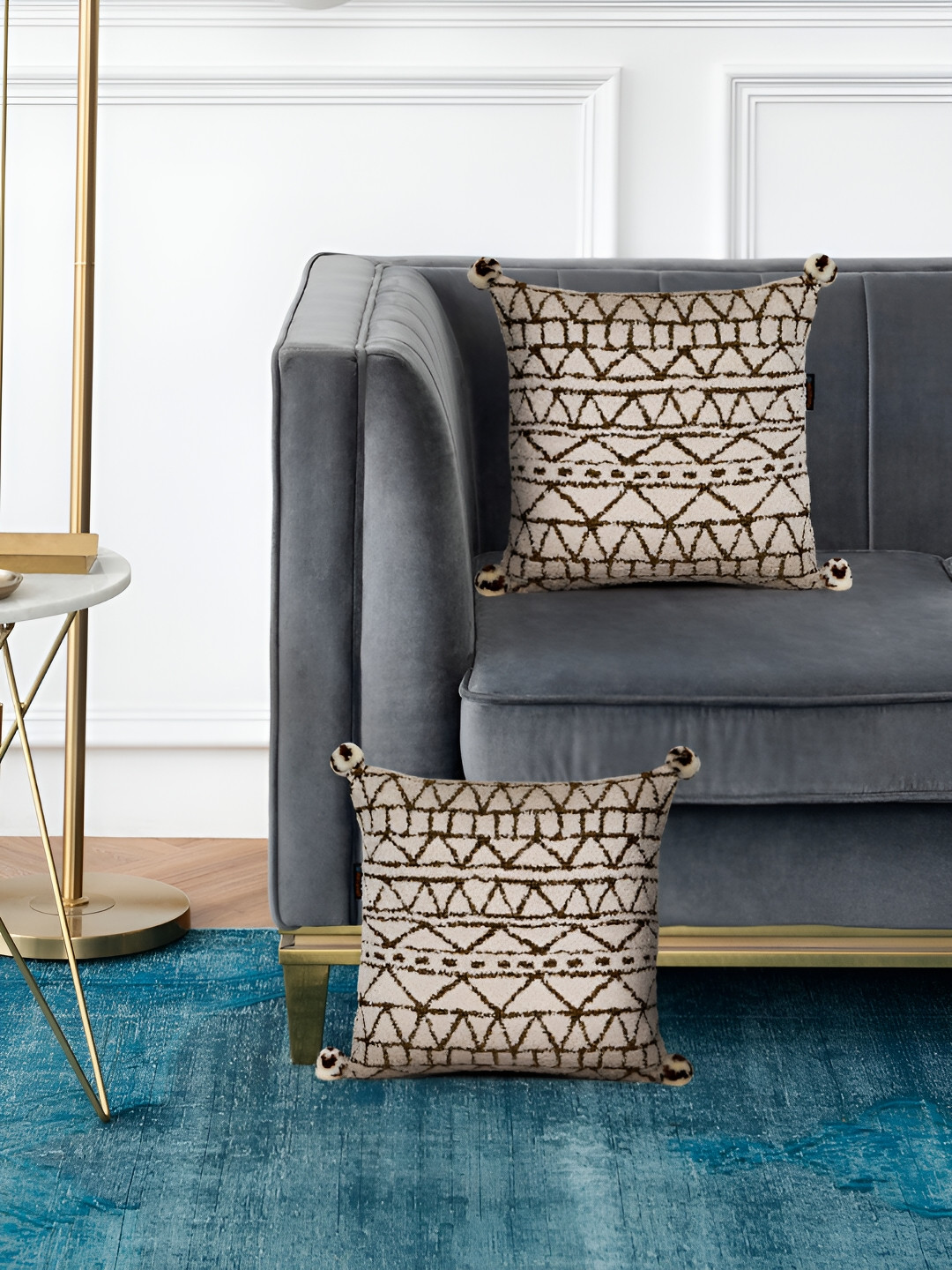 Mezposh Geometric Cotton Acrylic Jacquard Washable 2 Pcs Textured Cushion Covers -16x16In
