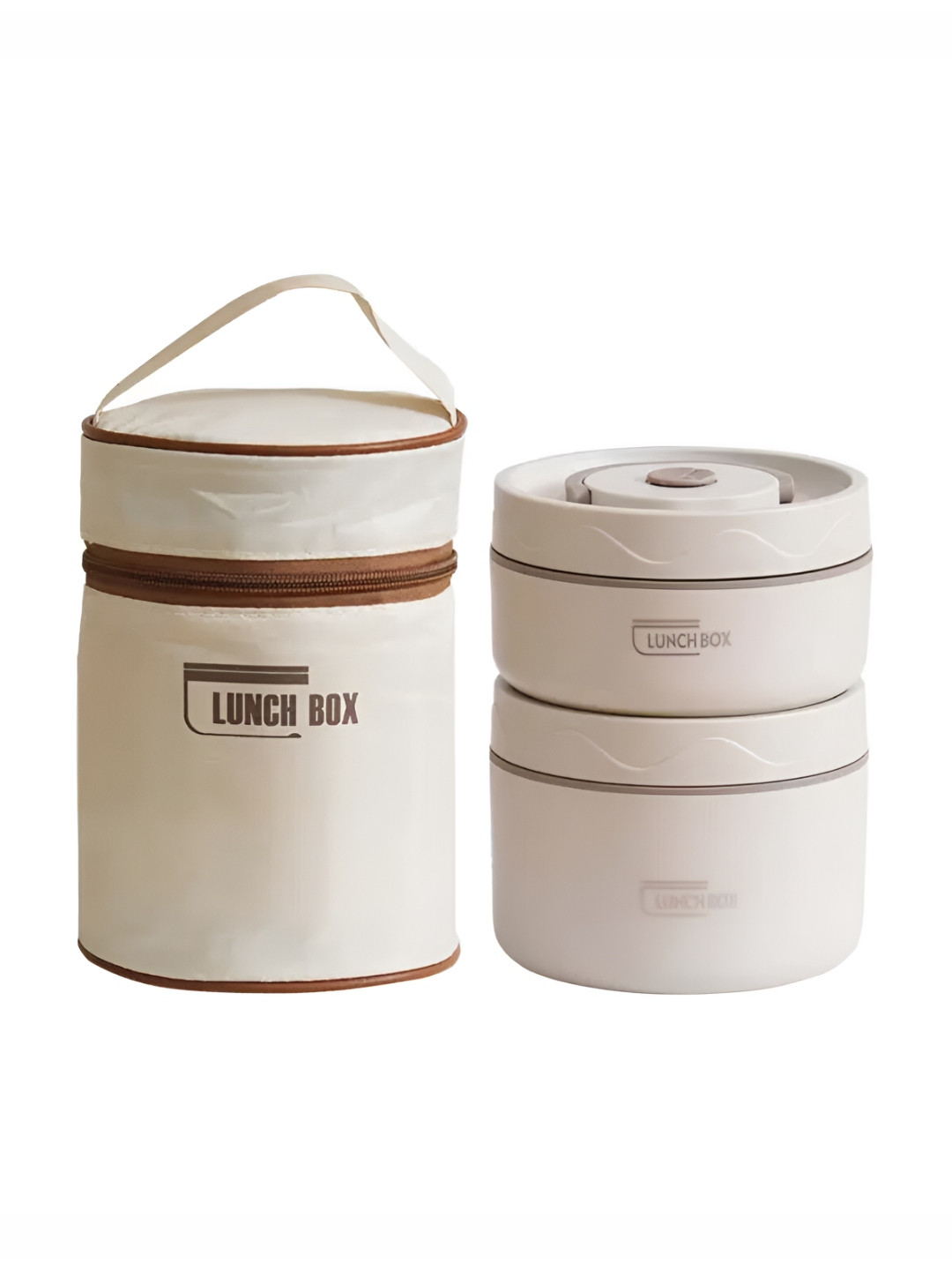 UniKart Cream-Coloured 2 Pieces Steel Bento Lunch Boxes with Bag