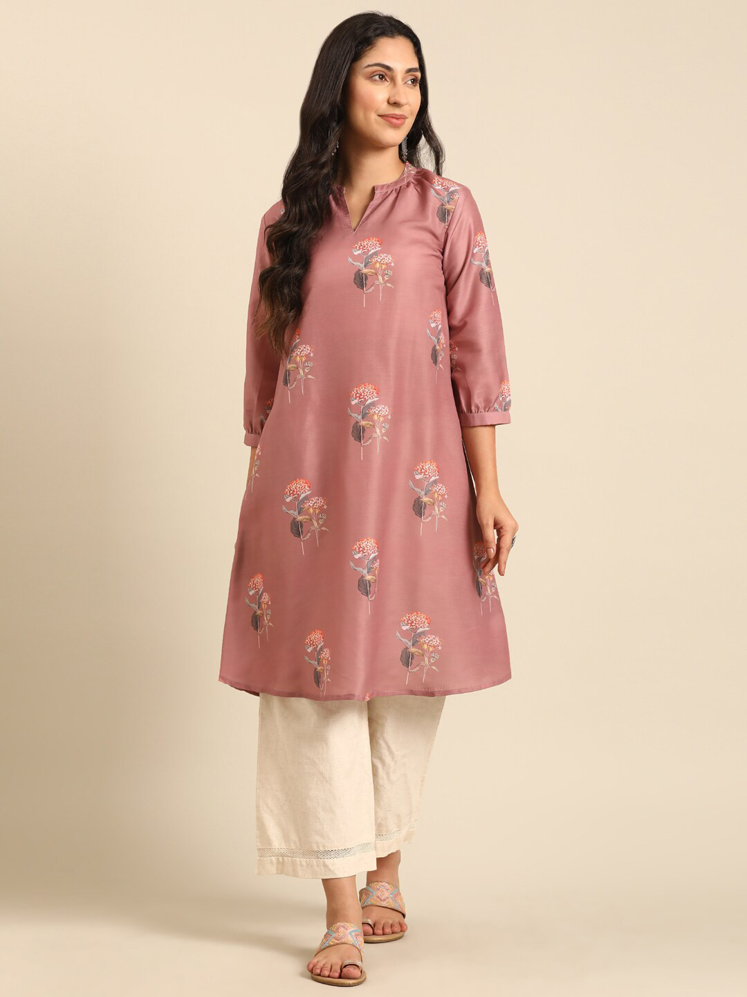 IMARA Floral Printed A-Line Kurta