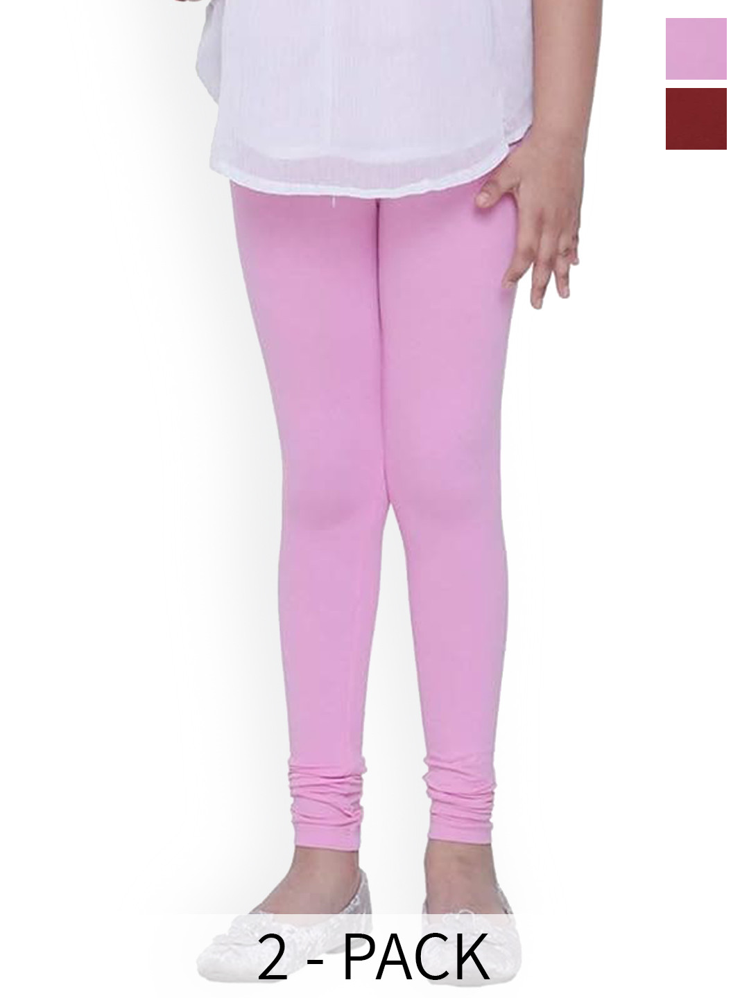 FRENCH KLEIDER Girls Pack Of 2 4-Way Stretch Churidar Length Leggings