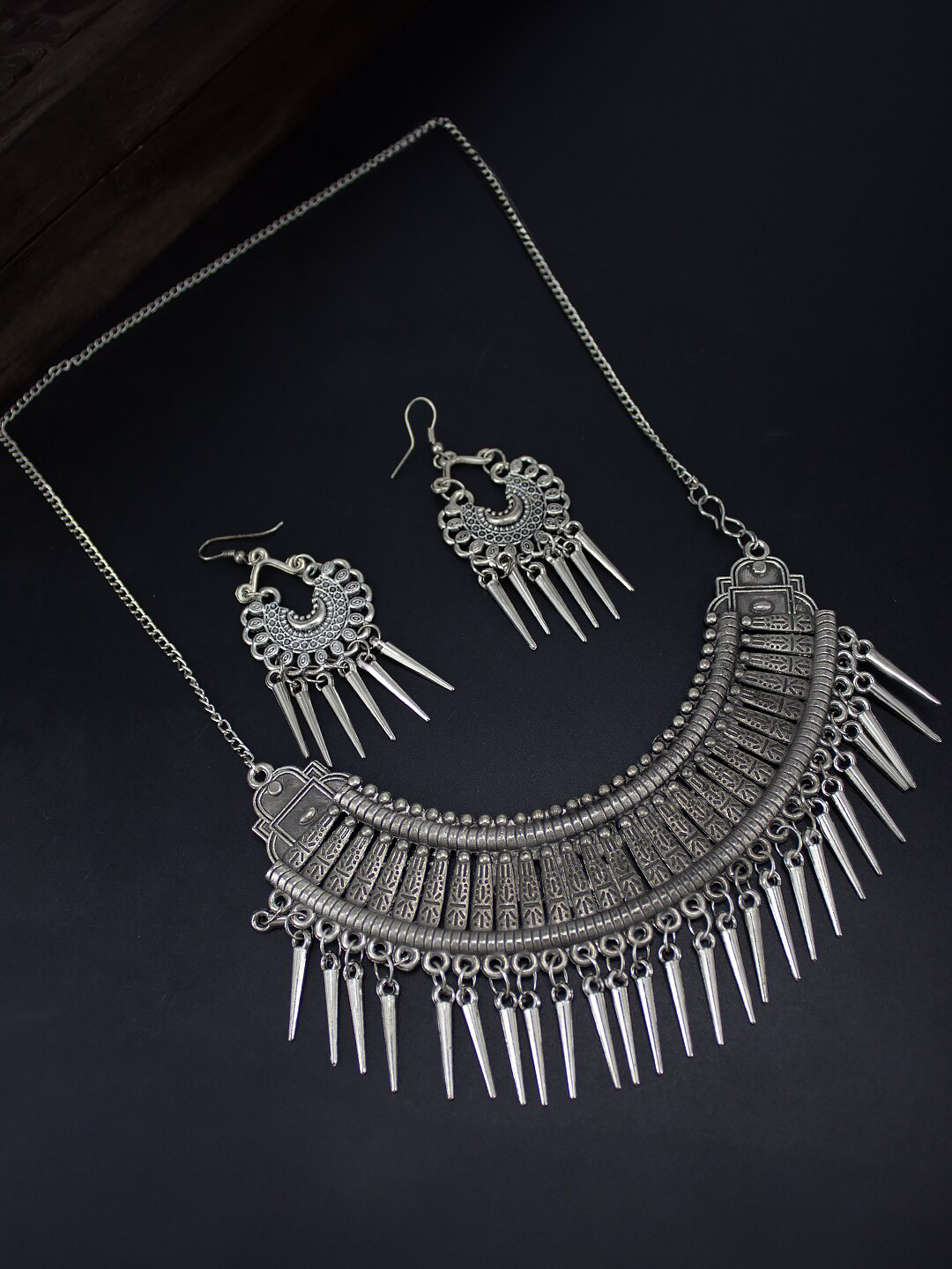 PRIVIU Silver Plated Oxidised Jewellery Set