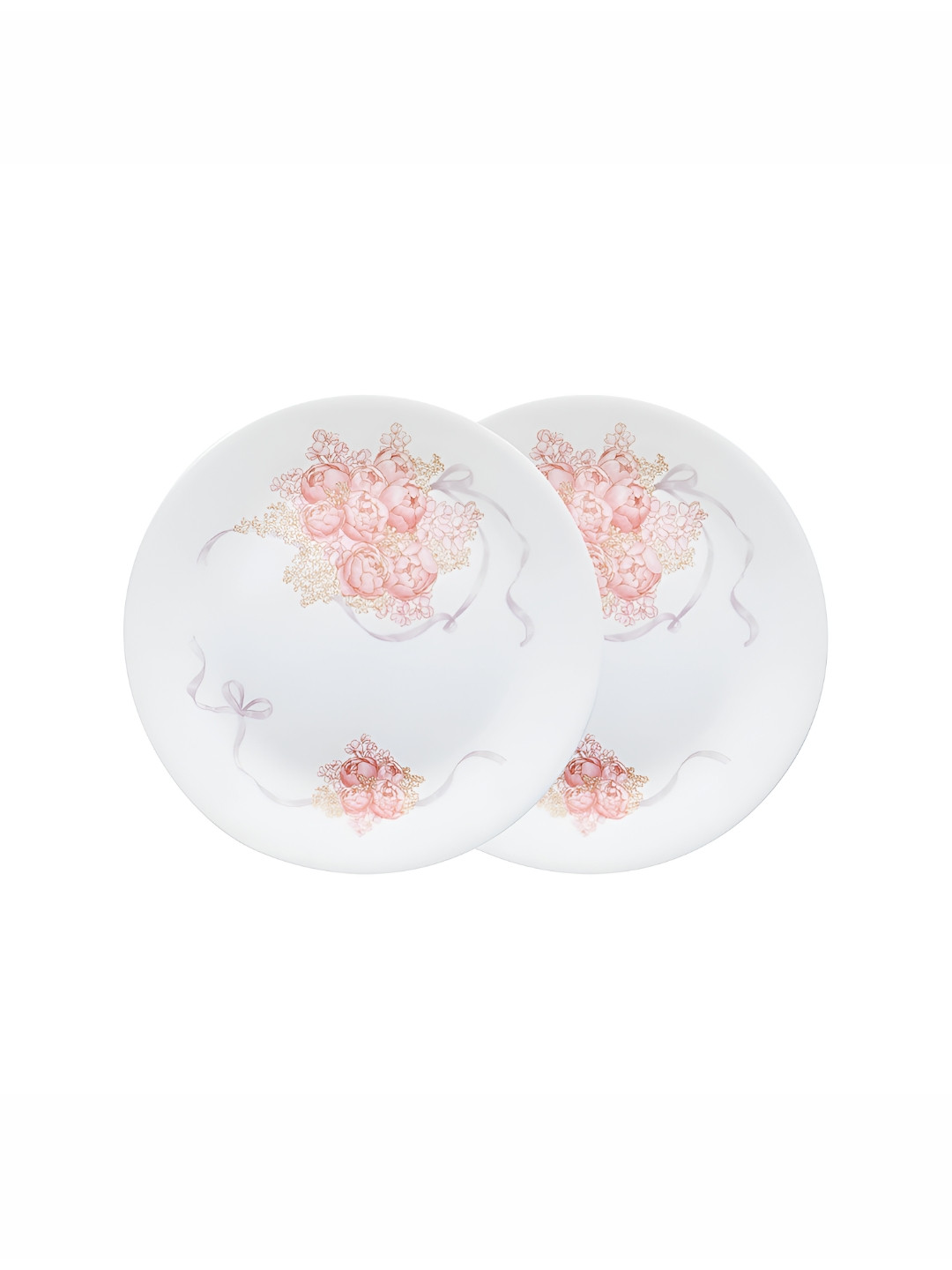 Corelle Asia Collection White & Pink 2 Pieces Floral Printed Vitrelle Glass Dinner Plates