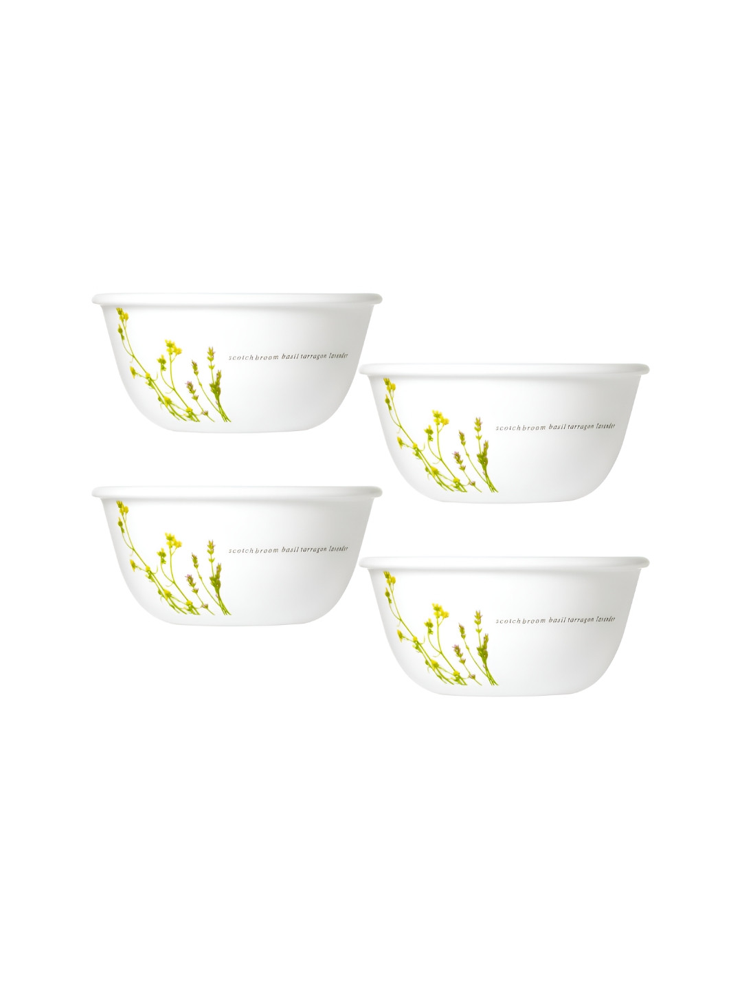 Corelle White & Green 4 Pieces Asia Collection European Herbs Serving Bowls  177ml each
