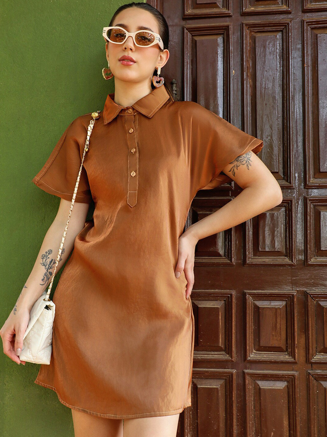PINACOLADA Shirt Collar Flared Sleeves T-shirt Dress
