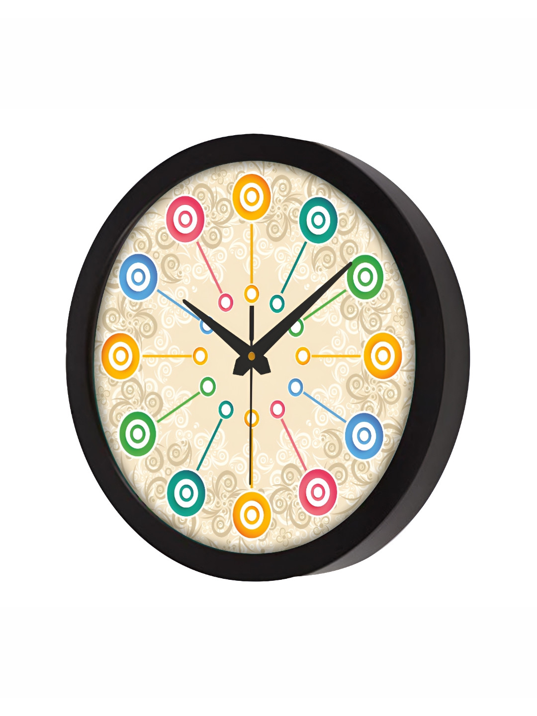 Orex Peach-Coloured & Orange Printed Vintage Wall Clock