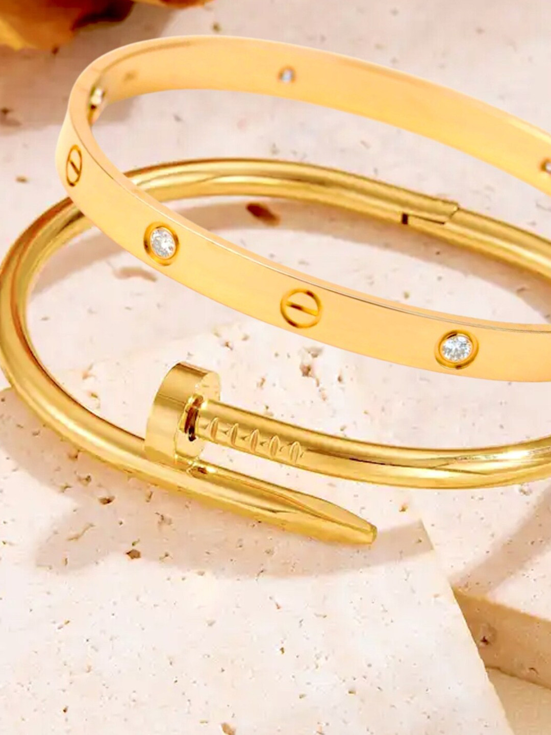 SALVE Women Set Of 2 Cubic Zirconia Studded Cuff Bracelet