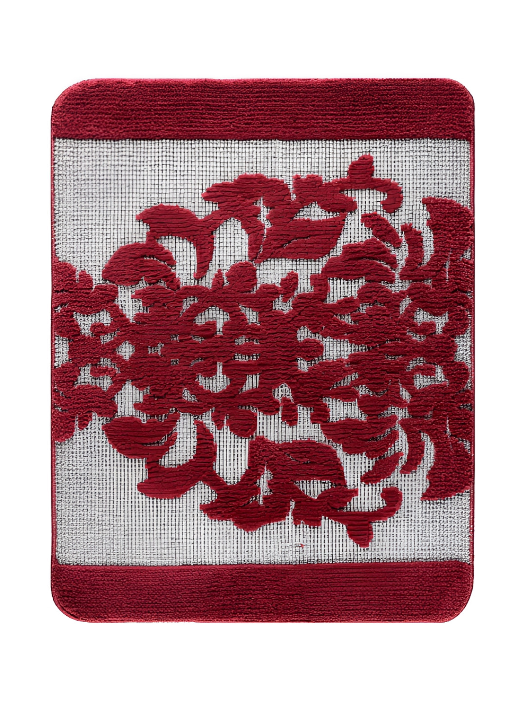 Saral Home Maroon & White Woven-Design 1850 GSM Microfiber Bath Rug