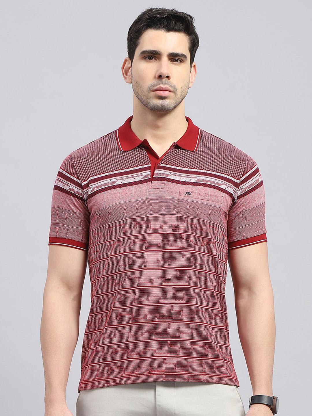 Monte Carlo Stripes Polo Collar Cotton T-shirt