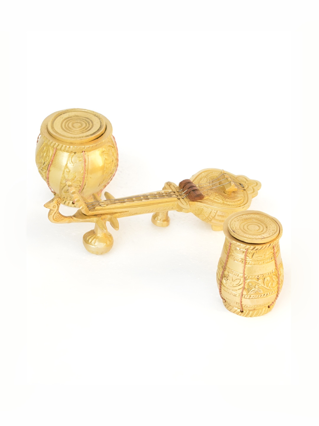 Aakrati Sitar and Tabla Dugi Yellow Brass Metallic Living Room Set of 3 Tiny Showpieces - 2.5 Inches