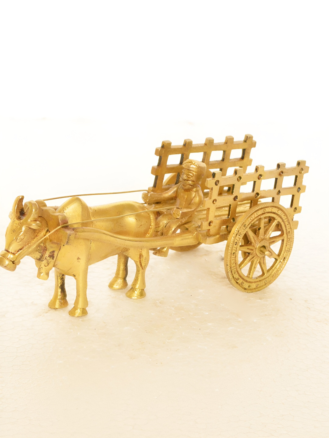 Aakrati Bullock Cart Yellow Brass Metallic Living Room Tiny Showpiece - 2.4 Inches