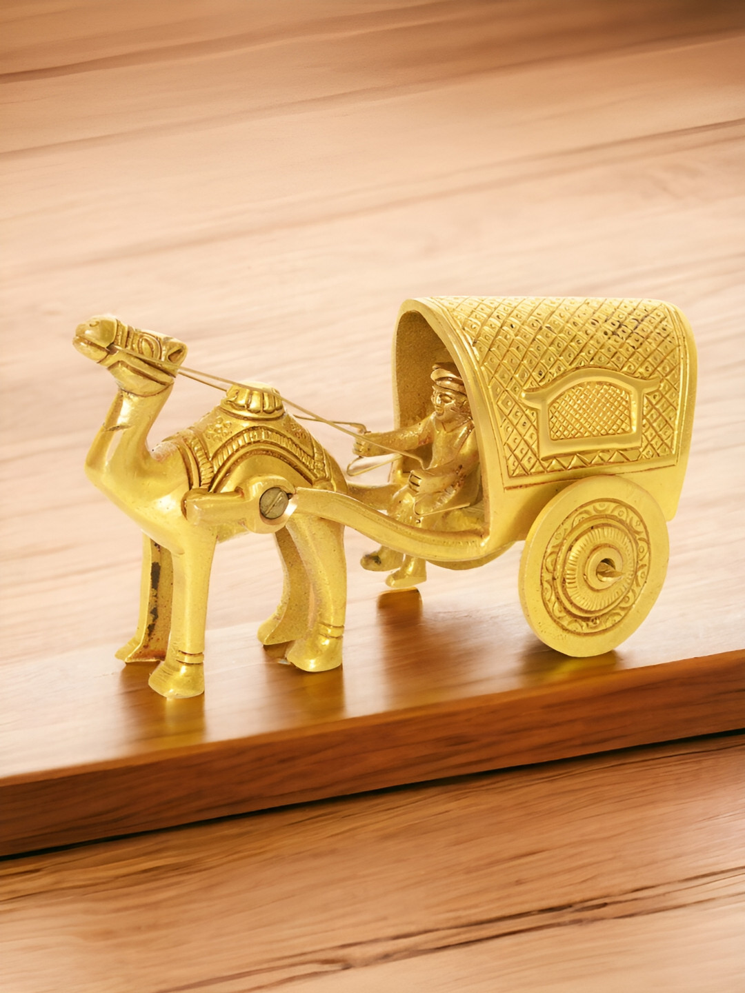 Aakrati Camel Cart Yellow Brass Metallic Home Office Small Showpiece - 3.1 Inches