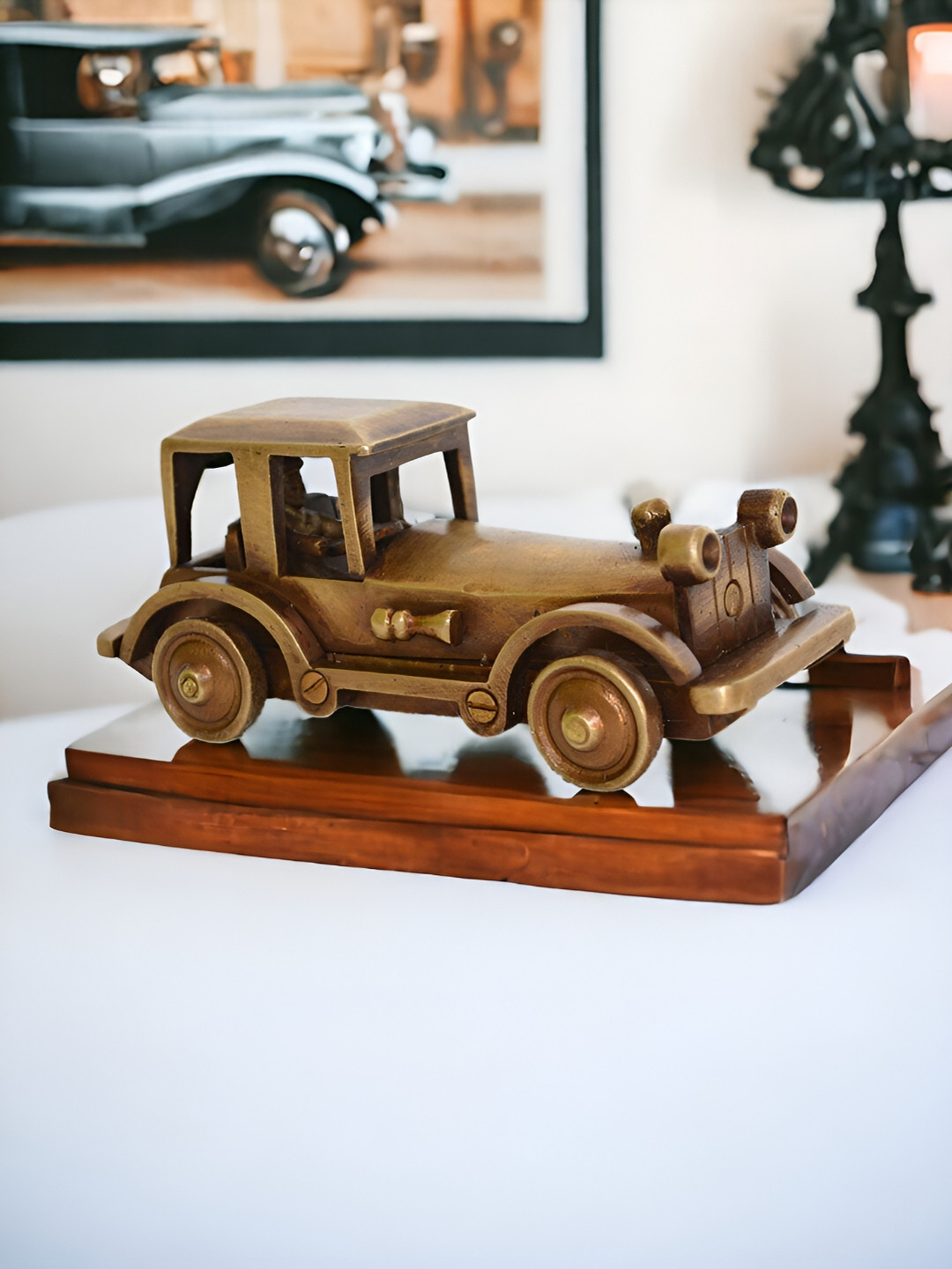 Aakrati Vintage Model Car Brown Brass Metallic Living Room Hand-Crafted Tiny Showpiece - 2 Inches