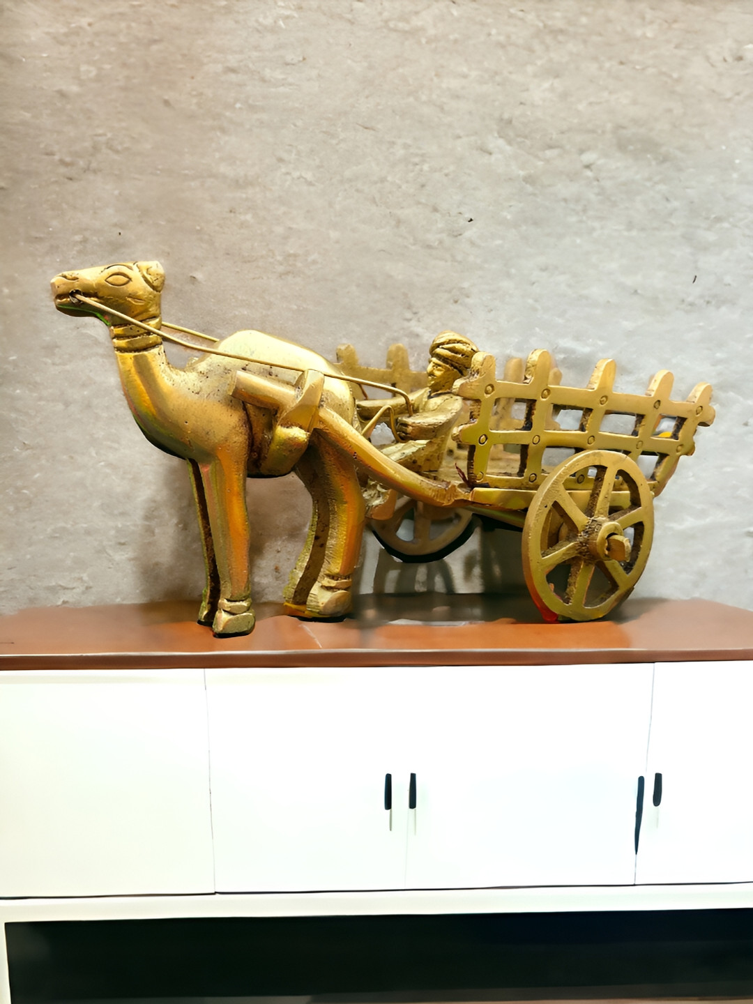 Aakrati Camel Cart Yellow Brass Metallic Living Room Small Showpiece - 2.8 Inches