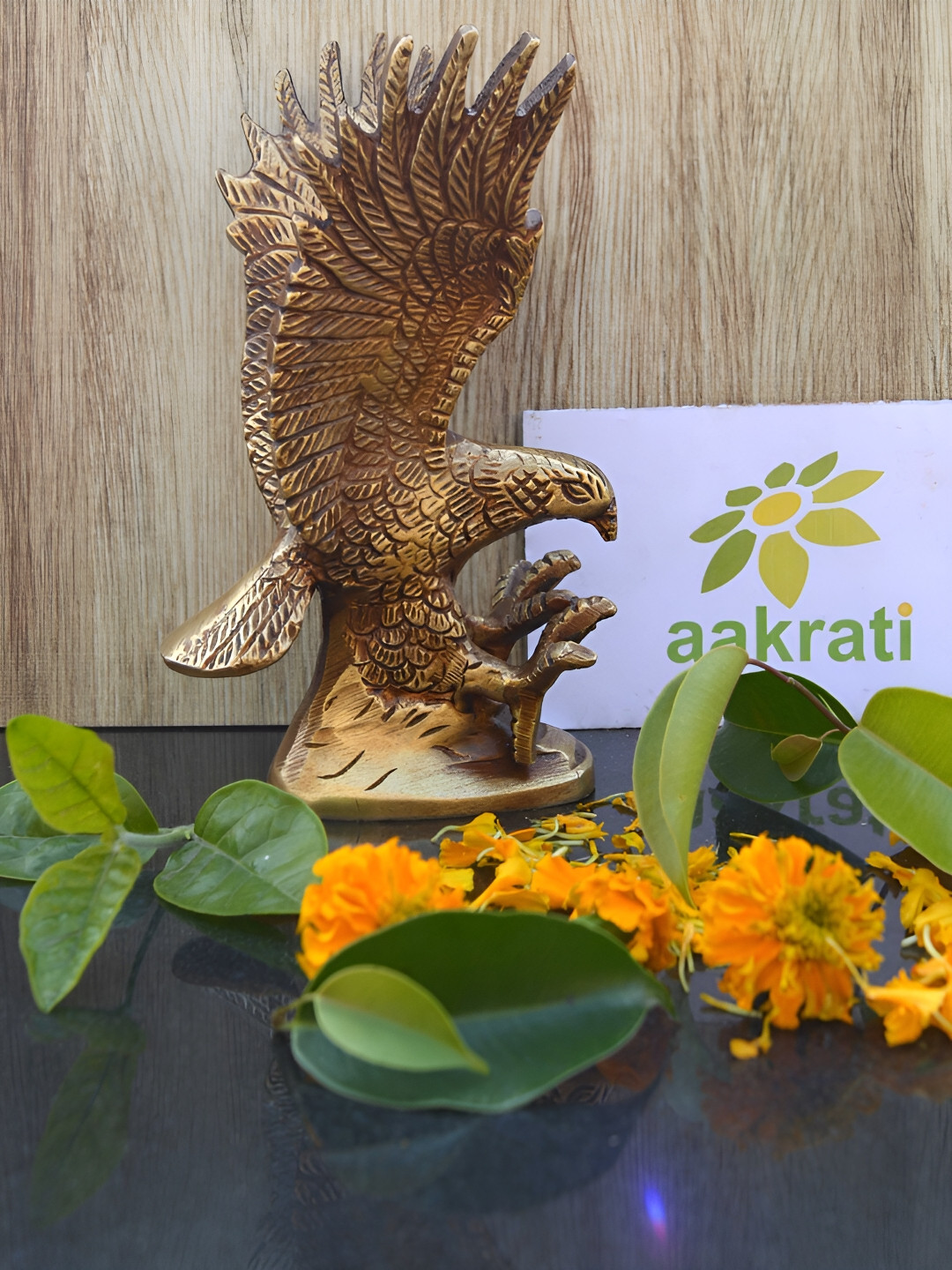 Aakrati Eagle Yellow Brass Metallic Living Room Tiny Showpiece - 6 Inches