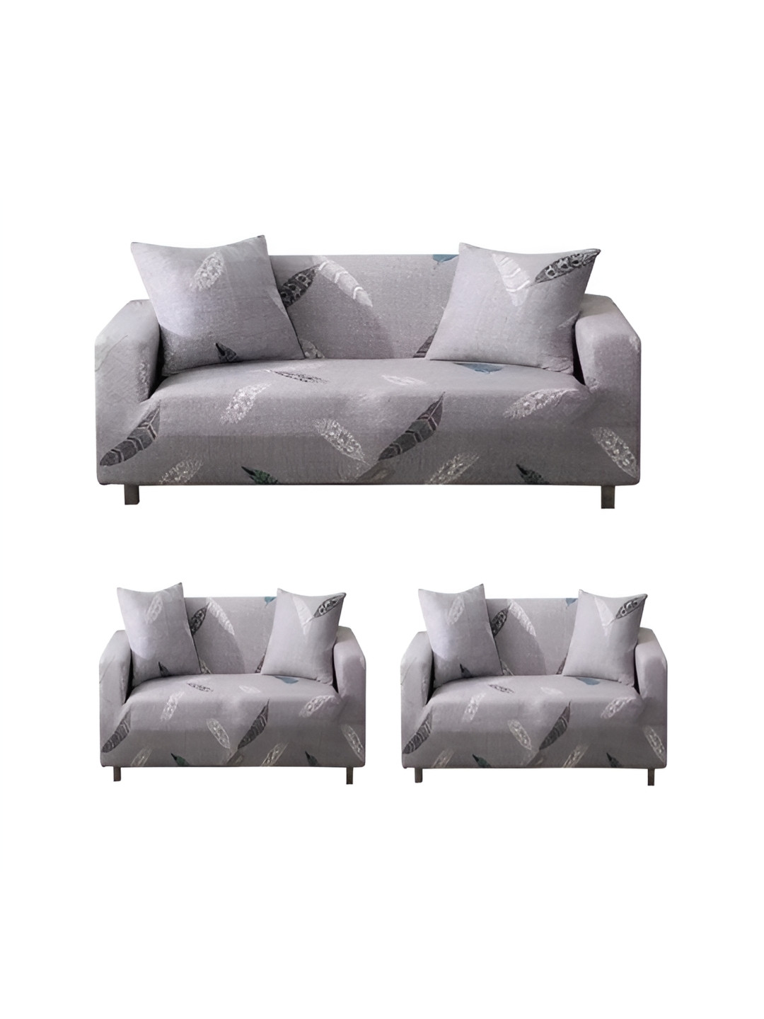 TONY STARK Grey 3 Pieces Stretchable 5 Seater Sofa Cover With Arms