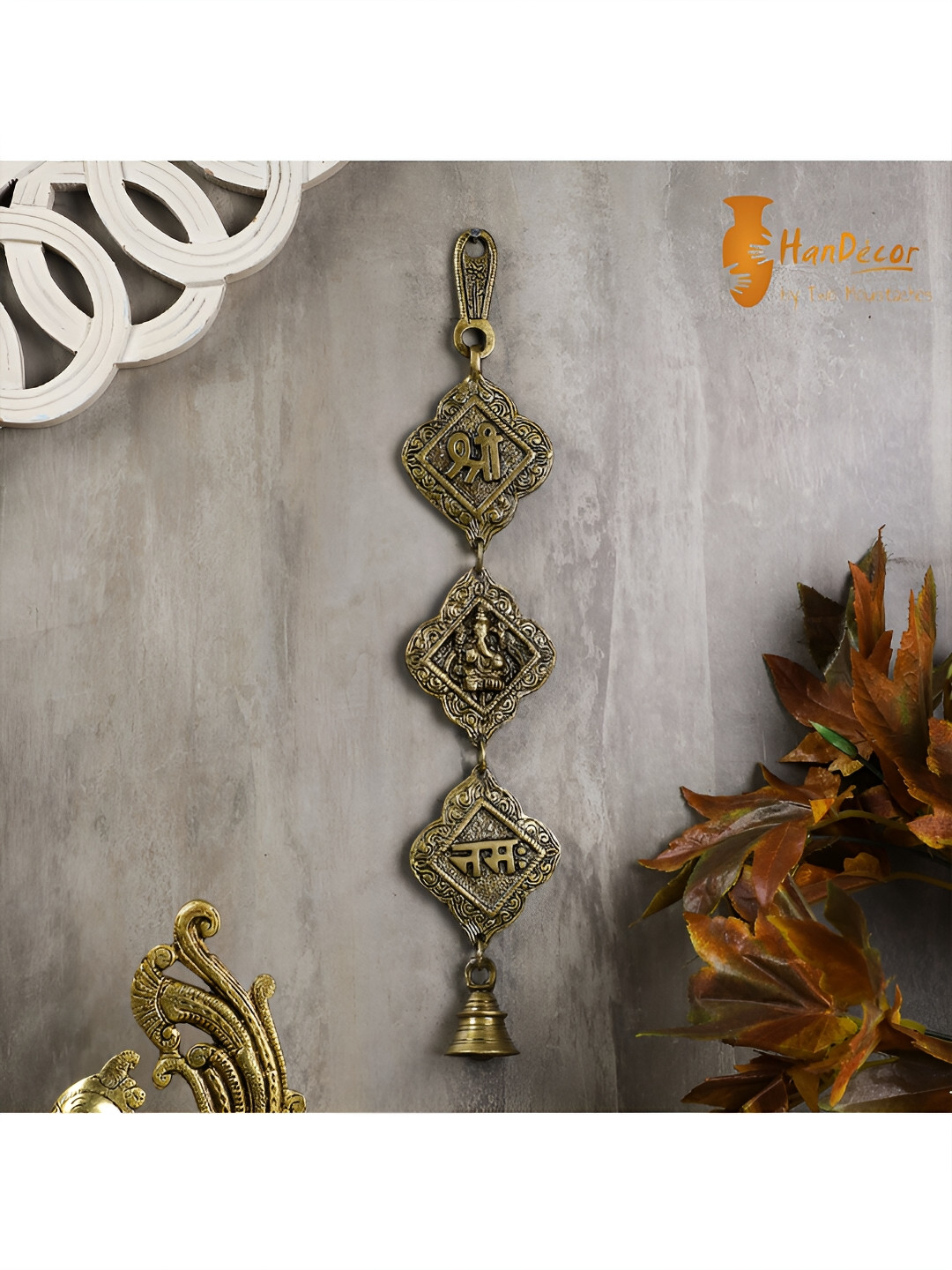 Two Moustaches Shree Ganeshaya Namah Brass Ethnic Motifs Antique Hall Wall Hangings-12.3In