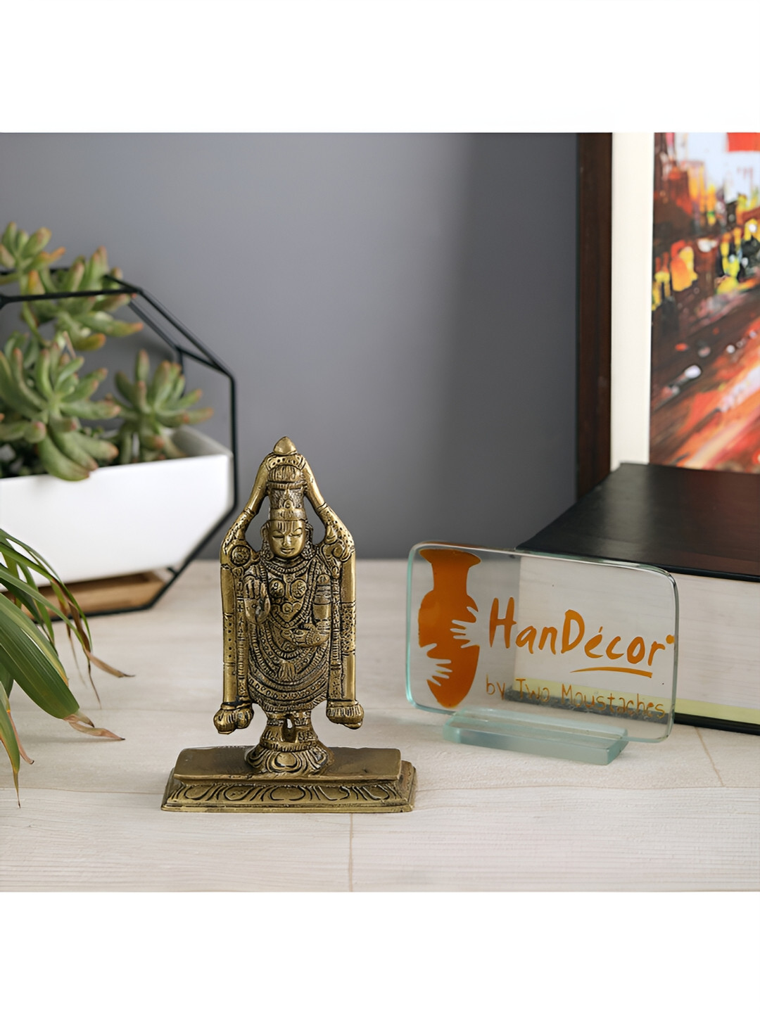 Two Moustaches Lord Balaji Gold Brass Metallic Prayer Room Small Showpiece - 5.9 Inches