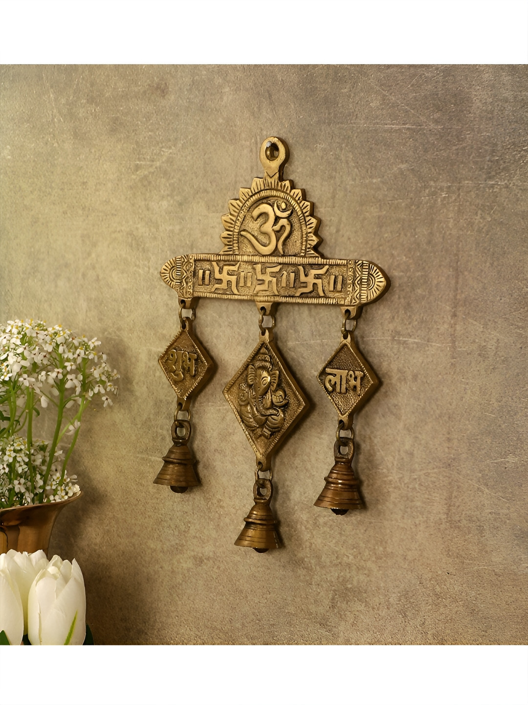 Two Moustaches Brass Shubh Labh Vinayaka Hanging Bells