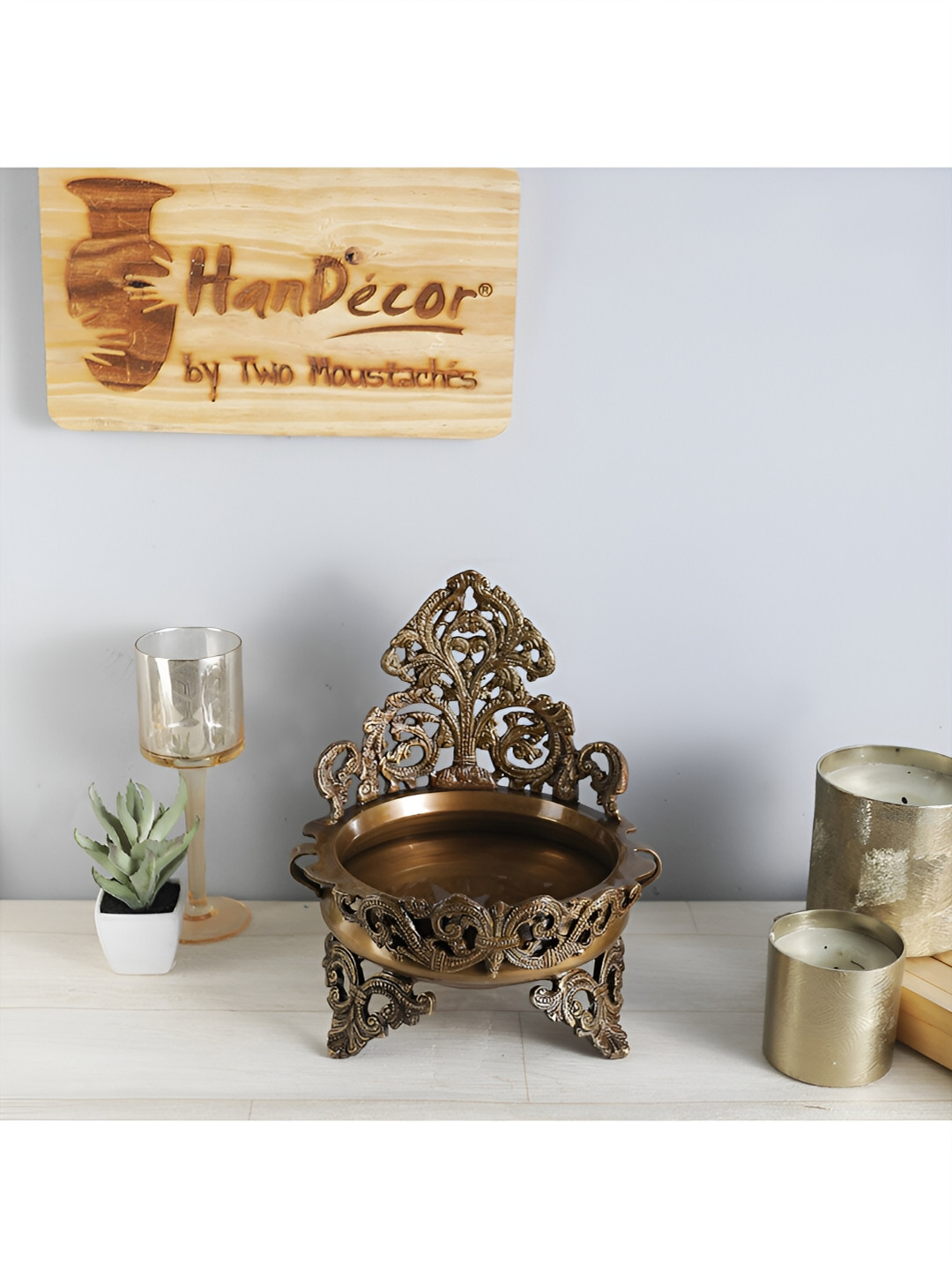 Two Moustaches Brown Ethnic Design Decorative Brass Urli