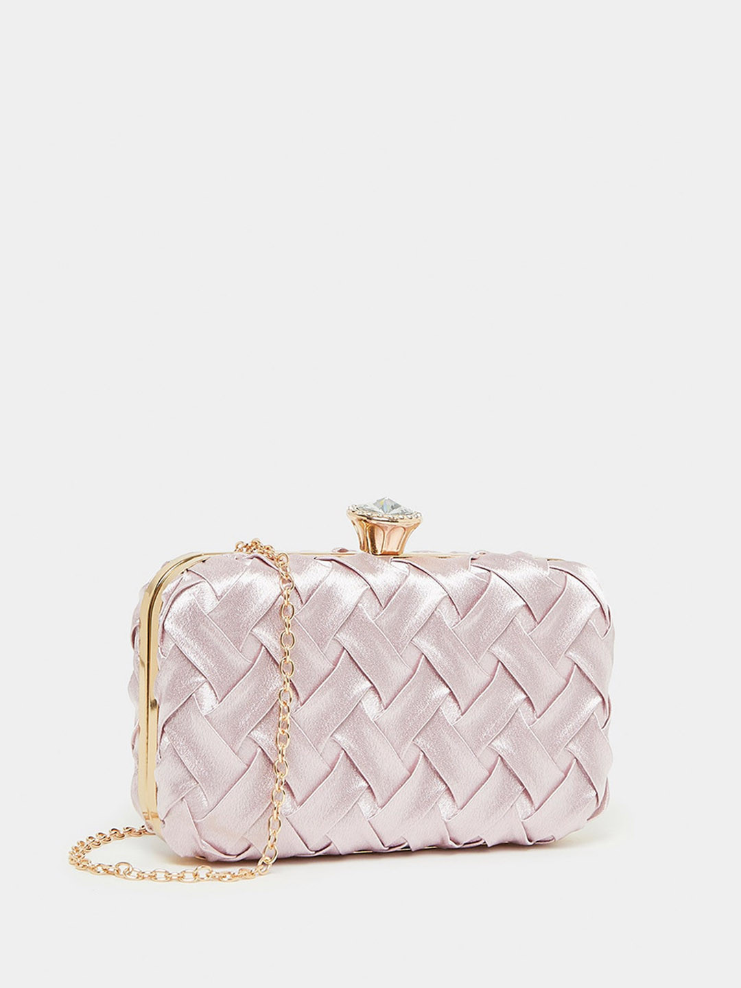 Styli Pink Crisscross Braided Clutch Bag with Chain Strap