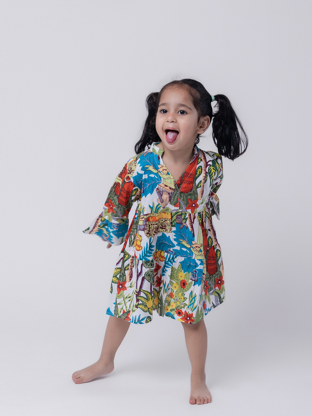 MASU LIVING Floral Print Bell Sleeve A-Line Dress