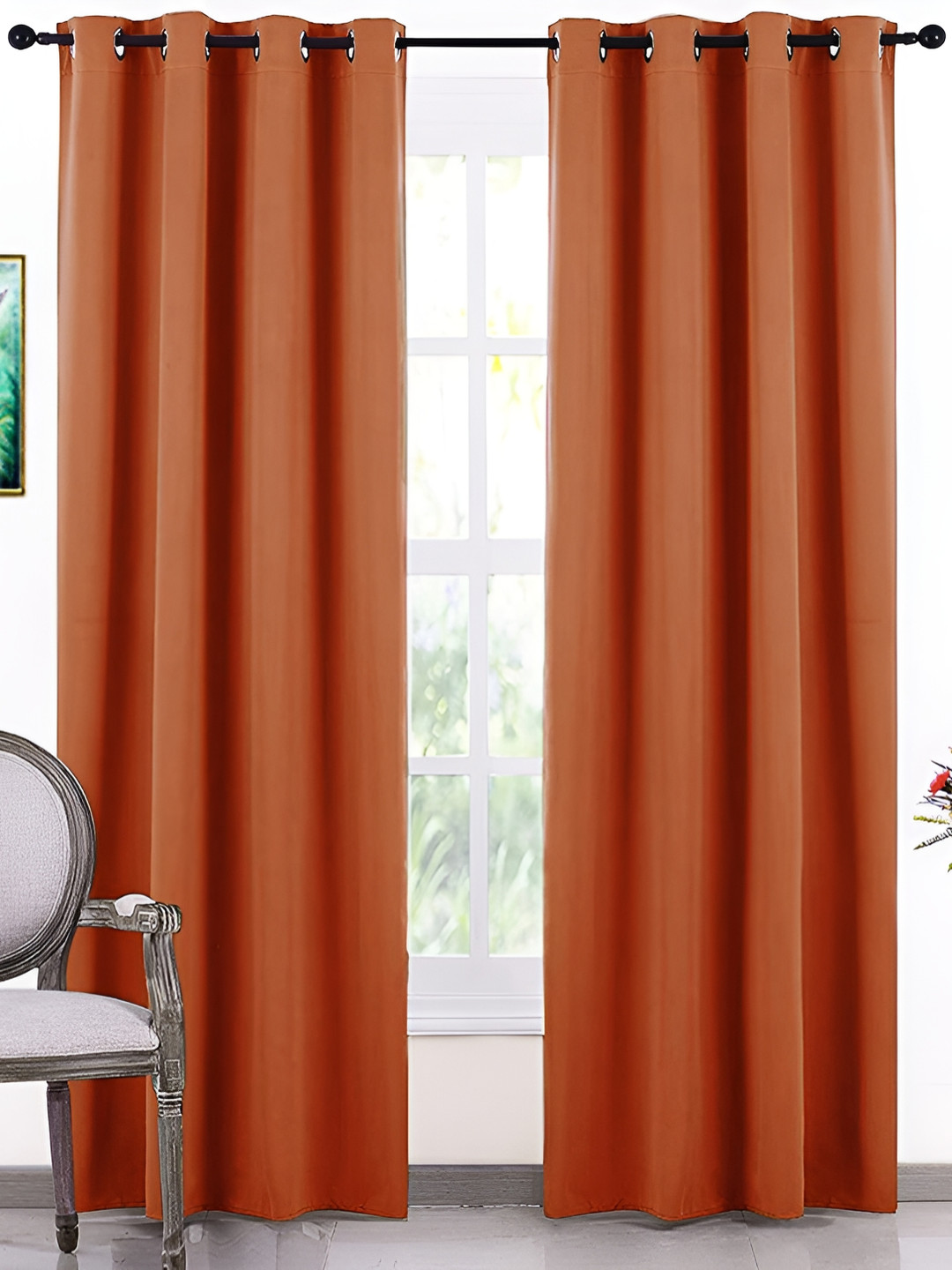 RIDHAAN Rust 2 Pcs Room Darkening Long Door Curtain