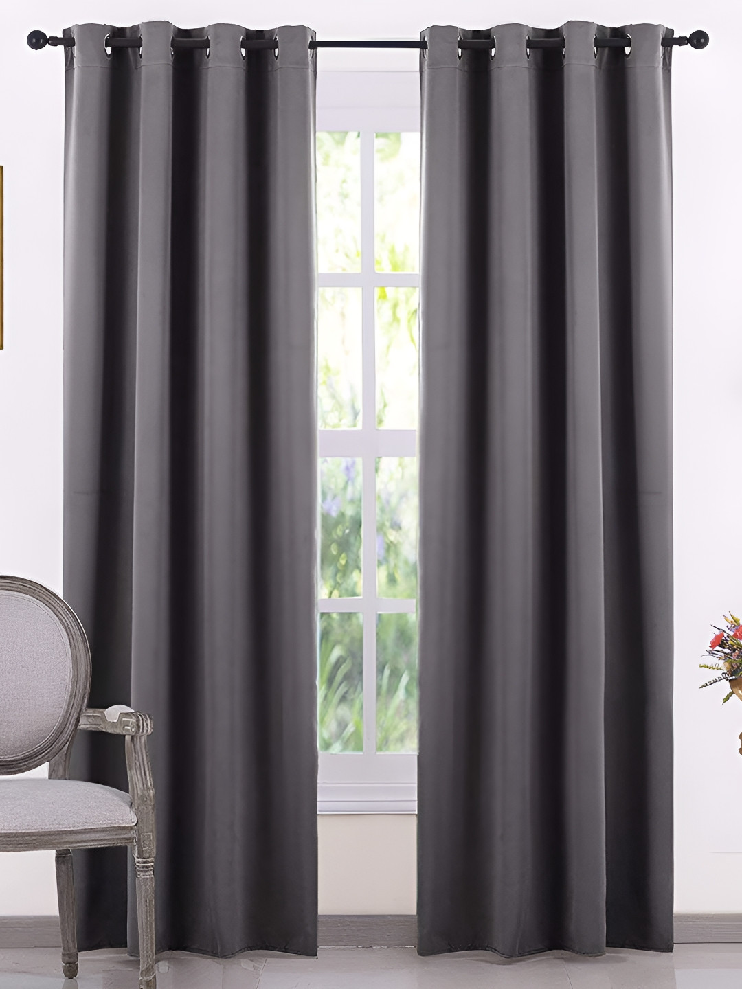 RIDHAAN Grey 2 Pcs Room Darkening Long Door Curtain