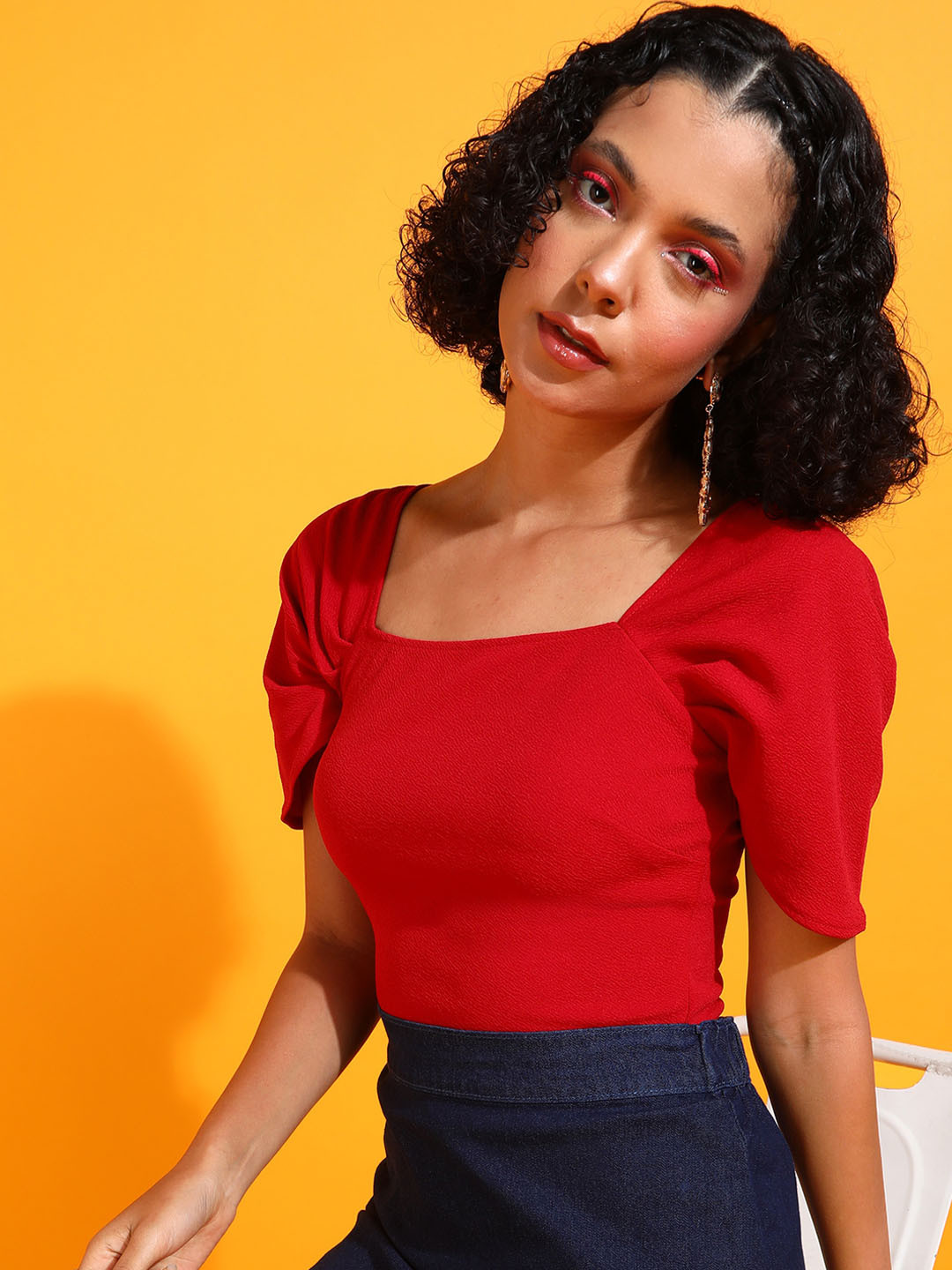 Veni Vidi Vici Red Square Neck Slim-Fit Bodysuit