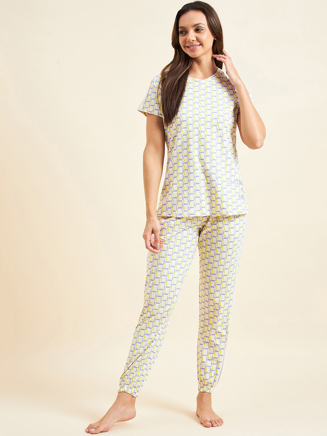 Sweet Dreams Purple Geometric Printed Night suit