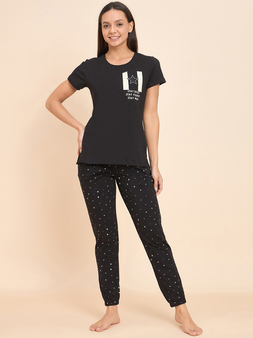 Sweet Dreams Black Graphic Printed T-shirt With Pyjamas