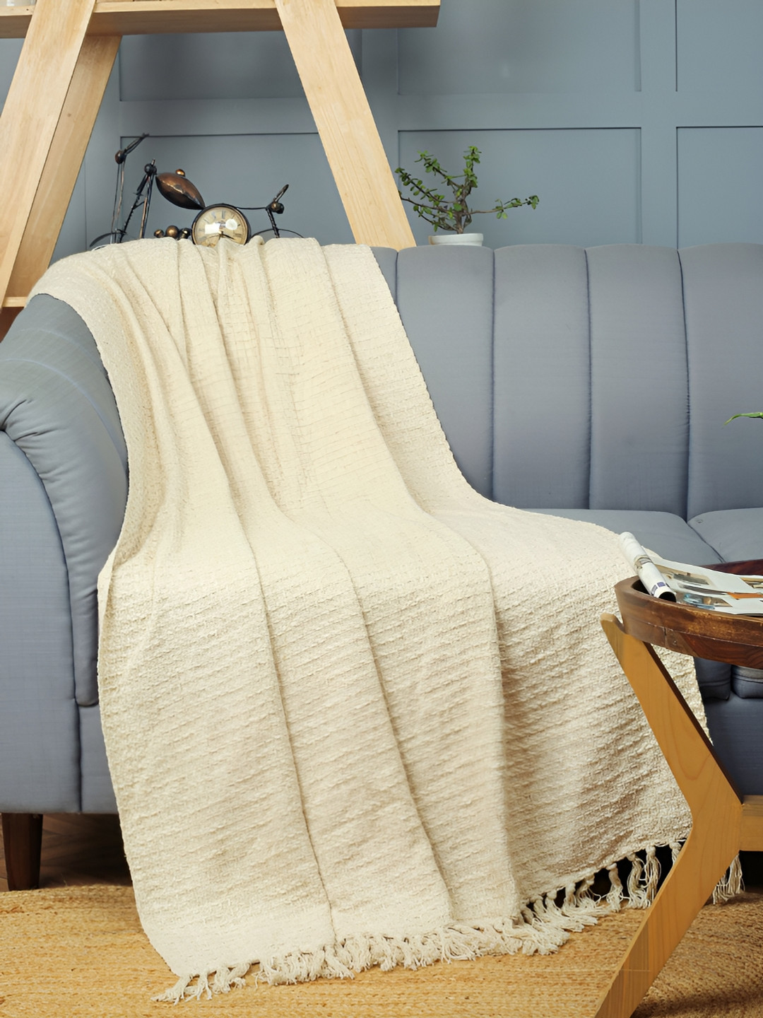 HOMADORN Off White Pure Cotton Sofa Throws