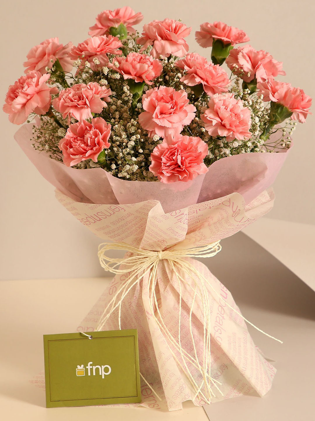 fnp Love For Pastel Carnation 15-Baby Pink Roses Fresh Flowers Bouquet
