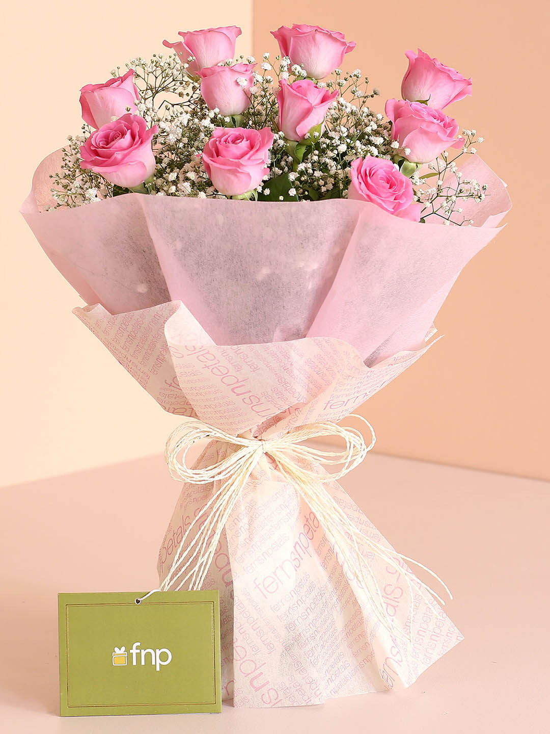 fnp 10-Pink Roses Fresh Flowers Bouquet